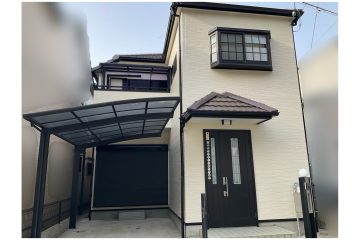 外壁塗装 ニュートラルホワイトで美観アップ｜モニエル瓦屋根塗装（ラセットブラウン）堺市施工事例